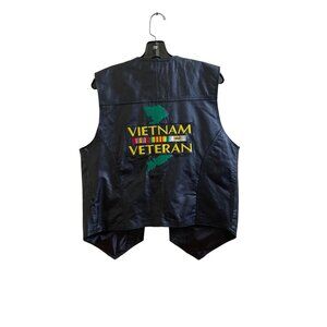 Mens Leather USA Vietnam Veteran Vest Medium Black Genuine Leather & Polyester